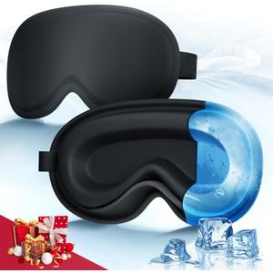 3D Cooling Gel Eye Mask - Reusable Cold Sleep Mask, Eyes Ice Pack with Hot & Cold Compress Therapy for Puffiness, Dark Circles, Dry Eyes, Headaches and Stress Relief (Black,1 Pack)