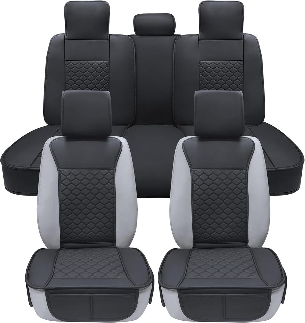 Elantrip Car Seat Cover Full Set Leather Car Seat Protector Universal fit for Most Cars SUVs and Trucks Water Proof Front and Rear Seat Protector Black