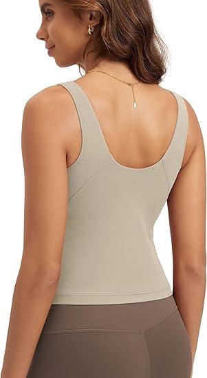 ODODOS Cloud Feeling Tank Bra for Women U Back Wirefree Longline Sports Bra Yoga Crop Top L