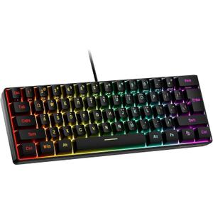 Snpurdiri 60% Wired Gaming Keyboard, RGB Backlit Ultra-Compact Mini Keyboard, Waterproof Small Compact 61 Keys for PC/Mac Gamer, Typist, Travel, Easy to Carry on Business Trip (Black)