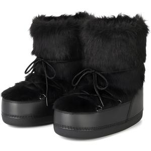 Women's Faux Fur Snow Boots for Women Warm Winter Fluffy Boots Fuzzy Comfortable Shoes (8, Black)