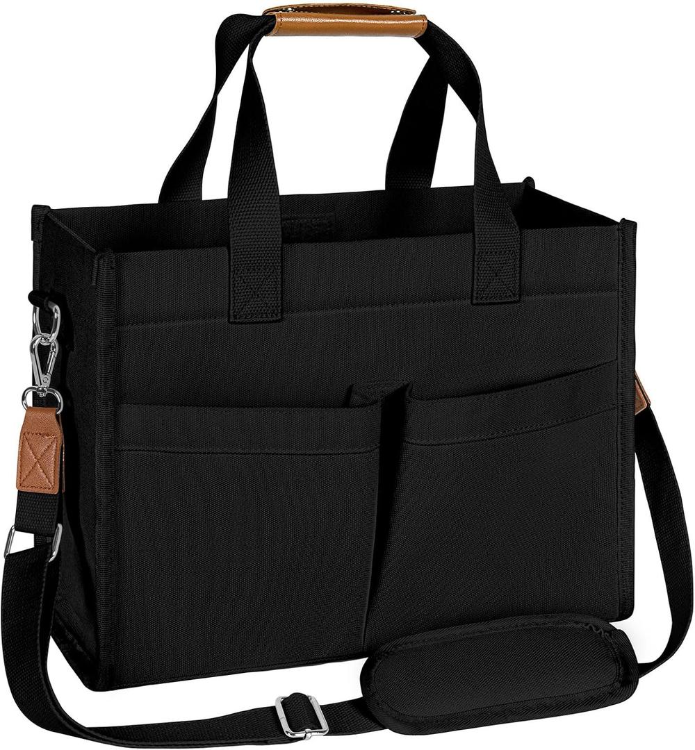 Tote Bag for Women-Canvas Tote Bag Laptop Work Messenger Purse Bags With Pockets Shoulder Everyday Tote Bags (Black)