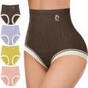 Women's High Waisted Underwear Tummy Control Ladies Panties Postpartum Briefs Breathable Full Coverage 4 Pack (X-Large, Brown,purple,pink,green)