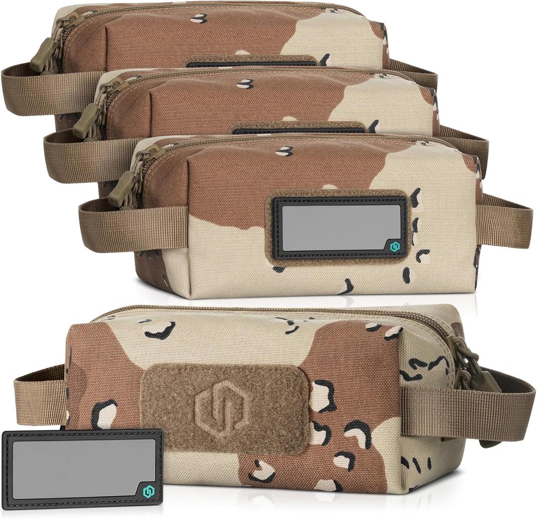 Savior Equipment Loose Sacs 4-Pack Tactical Ammo Pouch Firearm Ammunition Carrier Bag, ID Patches Included, Rifle Carbine Pistol Revolver Ammos Transportation Soft Case Hunting Shooting Range Gear (Chocolate Chip Camo)