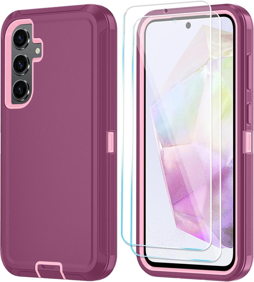ONOLA Compatible with Samsung Galaxy S26 Case with HD Screen Protector, Heavy Duty Shockproof & Dropproof 3-Layer Cover Phone Case for Galaxy S26 6.3'', Wine Red Pink
