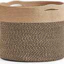 Goodpick Large Cotton Rope Basket 15.8"x15.8"x13.8" Wicker Basket for Blankets, Toy Storage for Living Room, Jute