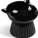 Ceramic Raised Cat BowlTilted Raised Bowl Anti Vomit for Indoor Cats Whisker Friendly Pet Feeder for Cats Puppies, Microwave and Dishwasher Safe (Black)