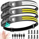 Beccason LED Headlamp Rechargeable 3PCS - 230° COB Super Bright Head Lights for Forehead, Hard hat Light for Adults, USB C Headband Flashlight for Work, Hiking, Running, Camping Essentials Gear