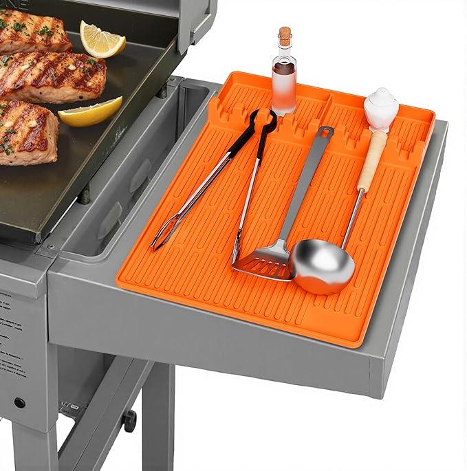 Grill Pad Compatible with Blackstone, Silicone Griddle Tools Mat, Heat Resistant Spatula Mat, BBQ Grill Tool Pad, Blackstone Griddle Accessories for Kitchen, Cooking & Countertop（Orange）