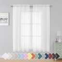 Simplebrand Sheer White Curtains 63 Inch Length 2 Panels, Rod Pocket Solid Color Window Sheer Curtain Panels, Elegant Curtains & Drapes for Living Room, Bedroom 2 Panels (White, 42" W x 63" L)