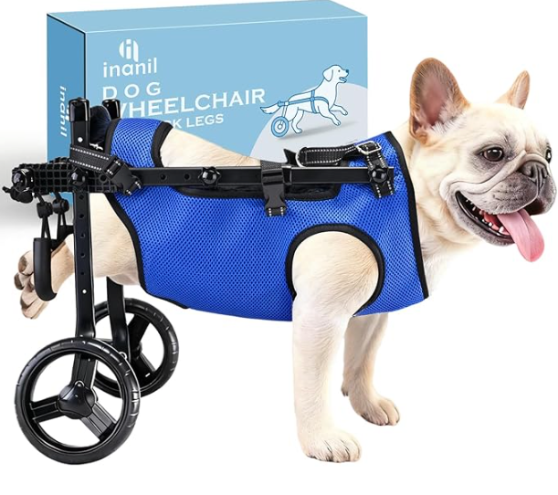 Dog Wheelchair for Back Legs – Adjustable Height/Length/Width, Sturdy Wheelchair with AllTerrain ShockAbsorbing Wheels, Mobility Support for Injured or Disabled Small & Medium Dogs & Cats, Blue (S)