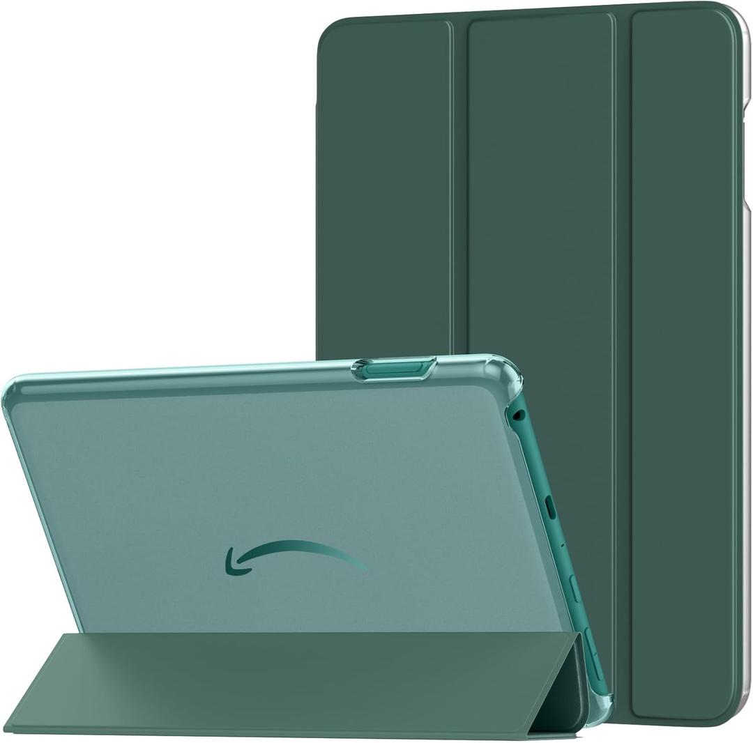 MoKo Case Fits Amazon Kindle Fire HD 8 & 8 Plus Tablet(12/10th Gen, 2024/2022/2020 Release) 8", PU Leather Trifold Stand Cover with Translucent Frosted Backshell with Auto Wake/Sleep, Midnight Green