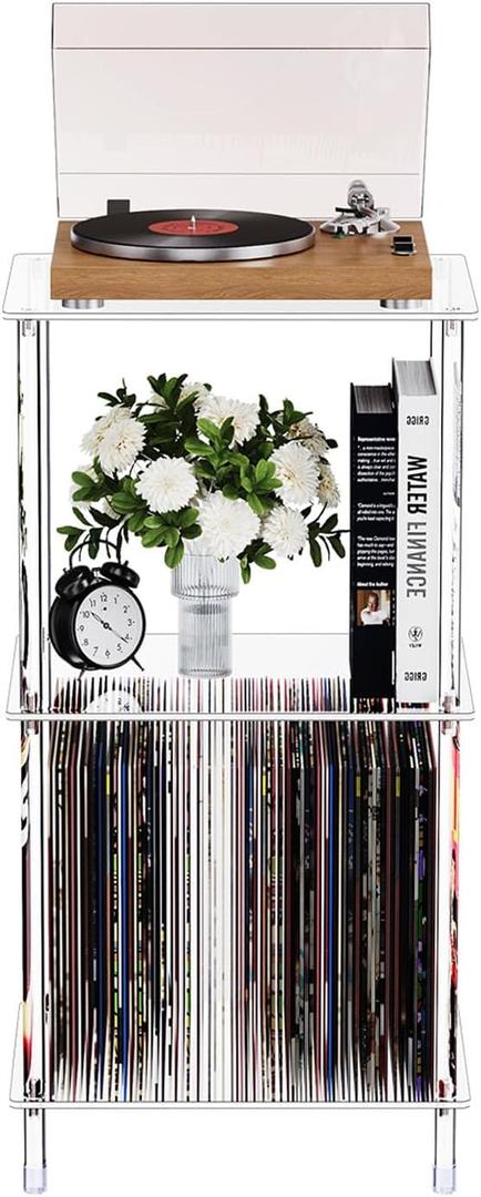 Clear Acrylic Side Table, 15.7" L x 11.8" W x 30.7" H, 3-Tier End Table for Living Room, Small Modern Bedside Tables Nightstand for Bedroom, Home Decor Accent Table