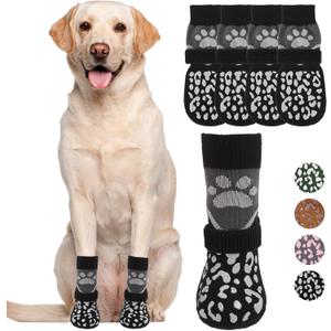 KOOLTAIL Dog Socks Shoes for Hot Pavement, Breathable & Warm Winter Dog Booties to Prevent Licking Paws for Small Medium Large Senior Dogs,Non Slip Grippy Pet Boots & Paw Protectors for Hardwood Floor (Small(4 Pack), Grey+black)