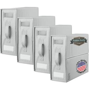 LOFT + IVY Sheet Organizers and Storage  Bed Sheet Holders Box for Linen Closet, Foldable Bedding Storage with Handles, Label Slot, Closure (Pack of 4, Grey)