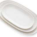 Oval Serving Platter, 14"/12"/10" Ceramic Serving Platters, Embossed White Serving Plates, Stackable Porcelain Tray for Appetizer, Dessert, Pasta, Sushi, Oven Dishwasher Safe, Set of 3, Family Dining
