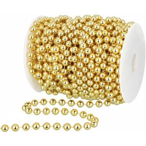WILLBOND 50ft Christmas Tree Beads Artificial Pearls Garland Plastic Beads Roll for Christmas Tree Wedding DIY Decoration Supplies(Gold)