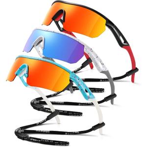 Kids Sunglasses Youth Baseball Sun Glasses Polarized Sports TR90 Lightweight UV400 Cycling Shades Frame Boys Girls (A1-black Red+white Dot+blue)