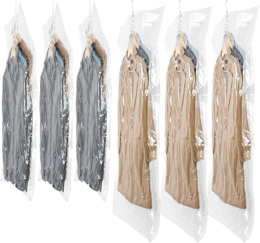  Hanging Vacuum Storage Bags 6 Pack Space Saver Vacuum Seal Bags, Jumbo and Large, for Seasonal Clothes, Dress, Coat, Closet Organizer with Heavy Duty Hanging Hooks, Reusable & Easy to Use
