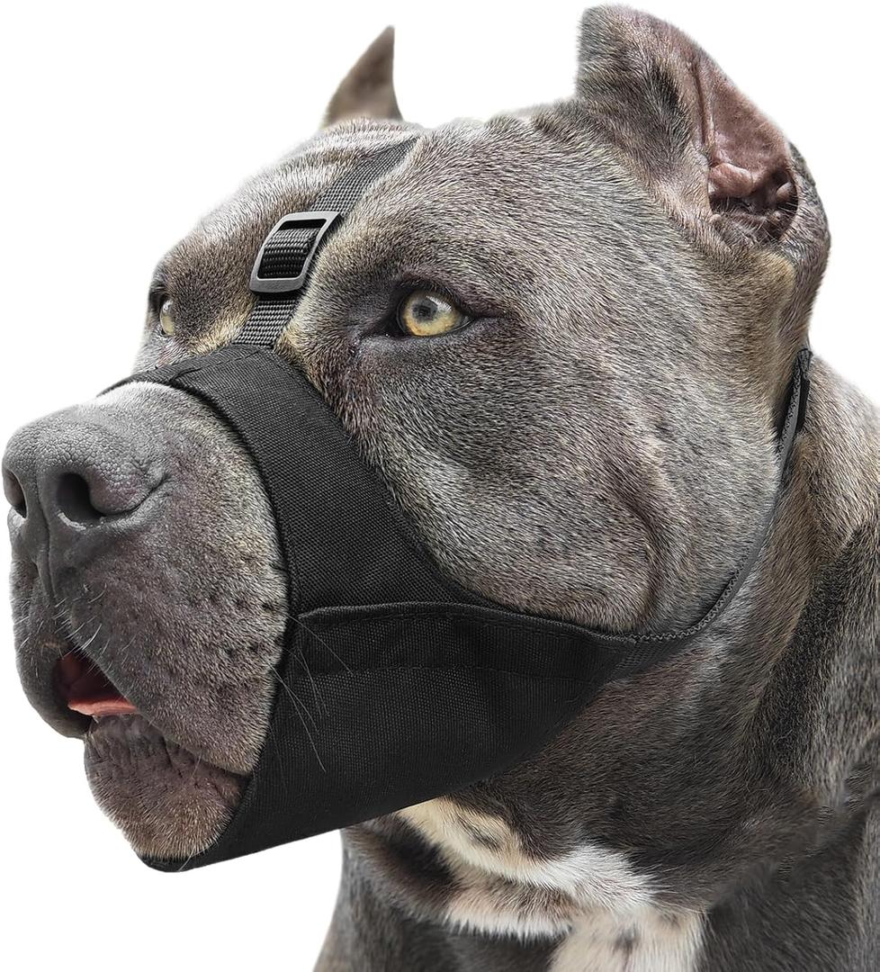 Mayerzon Pitbull Muzzle, Soft Dog Muzzle with Anti-Slip Strap for American Bully Bulldog Boxers Rottweilers, Fabric Mouth Guard for Medium Large Short Snout Dog Anti Biting Chewing, Allow to Drink