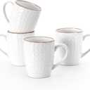 famiware Coffee Mugs Sets for 4, Eden 12 oz Mug Set, Coffee Cups with Handle for Coffee, Tea, Cocoa and Milk, Microwave and Dishwasher Safe, White Circle