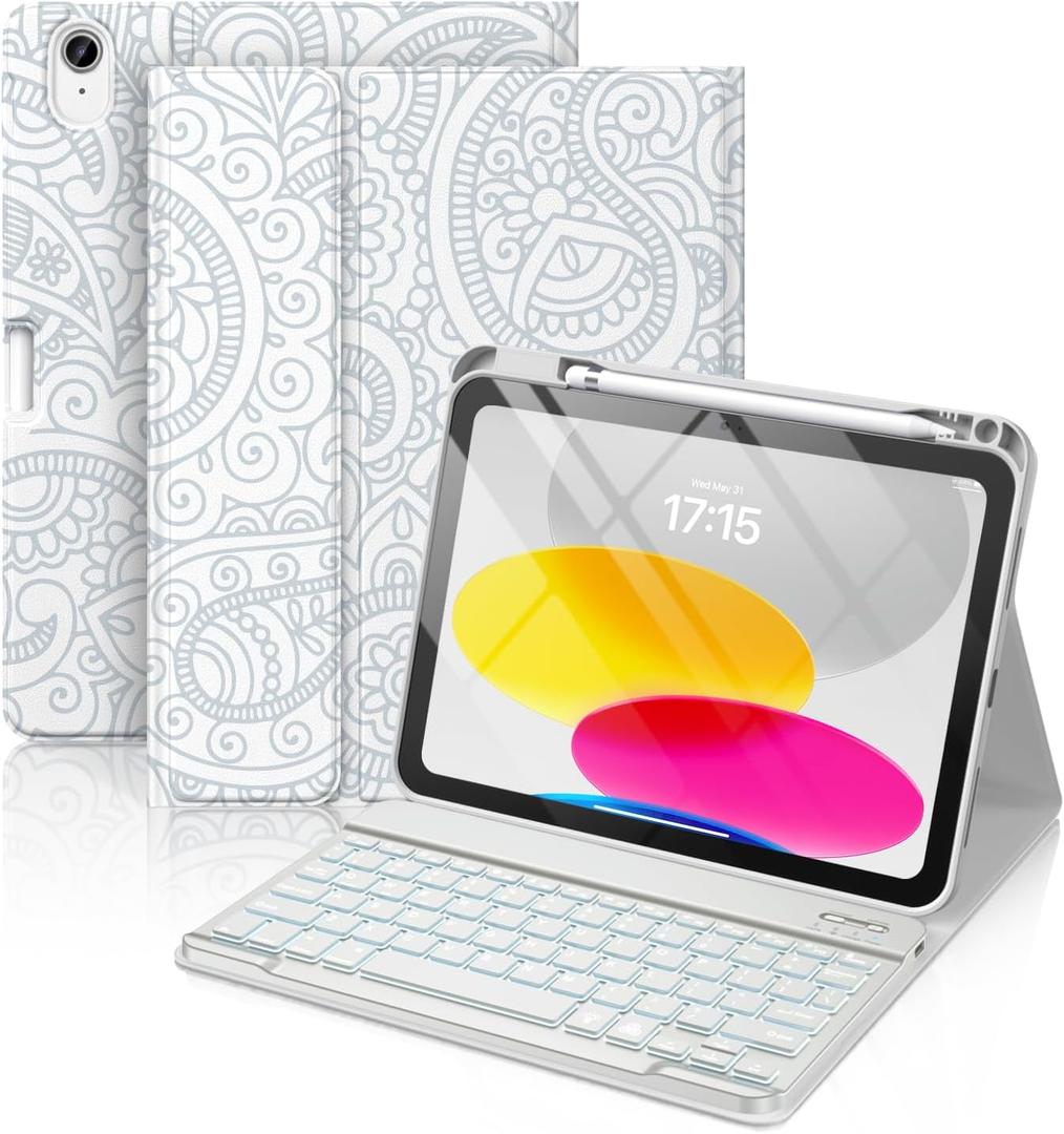 Hamile Keyboard Case for iPad 11th 10th Generation - 7 Colors Backlit Wireless Detachable Folio Keyboard Cover with Pencil Holder for iPad 11-inch A16 2025 10th Gen 10.9 Inch 2022 (Gray)