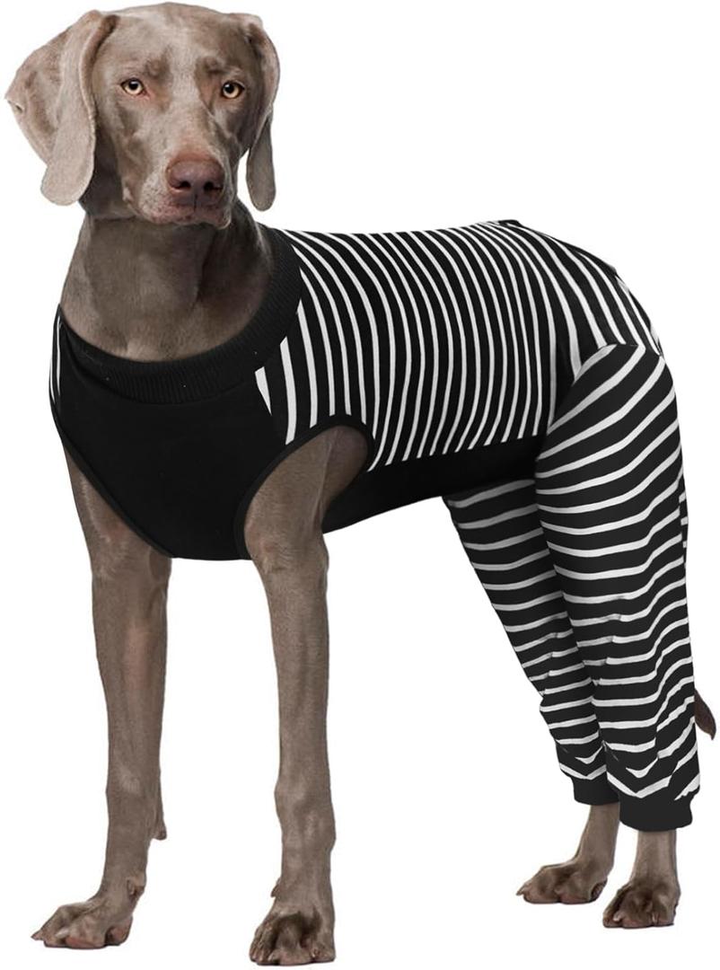 Kuoser Dog Recovery Suit, Anti Licking Dogs Rear Leg Sleeve, Abdominal Dog Surgical Suit with Pants Cover Protect Wounds, Dogs Elbow Protector Soft Pet Surgery Onesie Cone Alternative, Black 3XL 