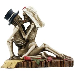 SUMMIT COLLECTION Love Never Dies Wedding Skeleton Couple Kissing Figurine Statue Eternal Love Skull Wedding Cake Topper 4 inch L