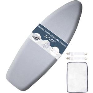 SheeChung Ironing Board Cover and Pad 22x57,Thick Iron Board Cover with Padding,Heat Reflective and Scorch Resistant,Wide Ironing Board Cover with Adjustable Fasteners and Velcro,Silver Grey (Gray)