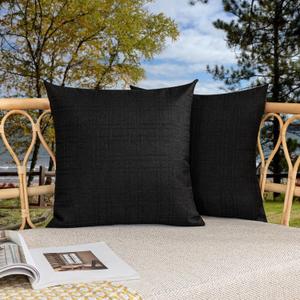 Kevin Textile Pack of 2 Decorative Outdoor Waterproof Throw Pillow Covers Checkered Pillowcases Classic Cushion Cases for Patio Couch Bench 20 x 20 Inch Black