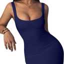 LAGSHIAN Women's Sexy Bodycon Tank Dress Sleeveless Basic Midi Club Dresses (Blue, S)