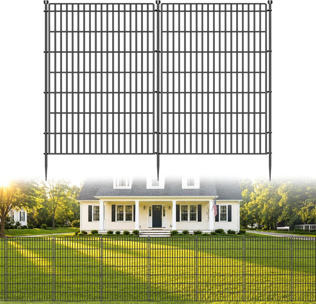 10 Panels No Dig Garden Fence Animal Barrier, 48in(H) 26.25ft(L) Decorative Metal Outdoor Dog Fence, Rustproof Pet Fencing for Yard, Patio, Flower Bed -Temporary Fencing| Easy to Install