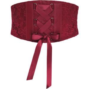 BlackButterfly 5.5 Wide Corset Waspie Elastic Lace Belt (XX-Large, Red)