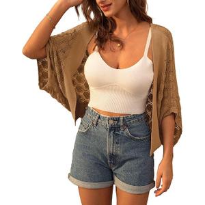 GRACE KARIN Womens Crochet Summer Cardigan Shrug 2025 Lightweight Open Front Hollow-out Batwing Cardigan Sweater Outwear (Medium)