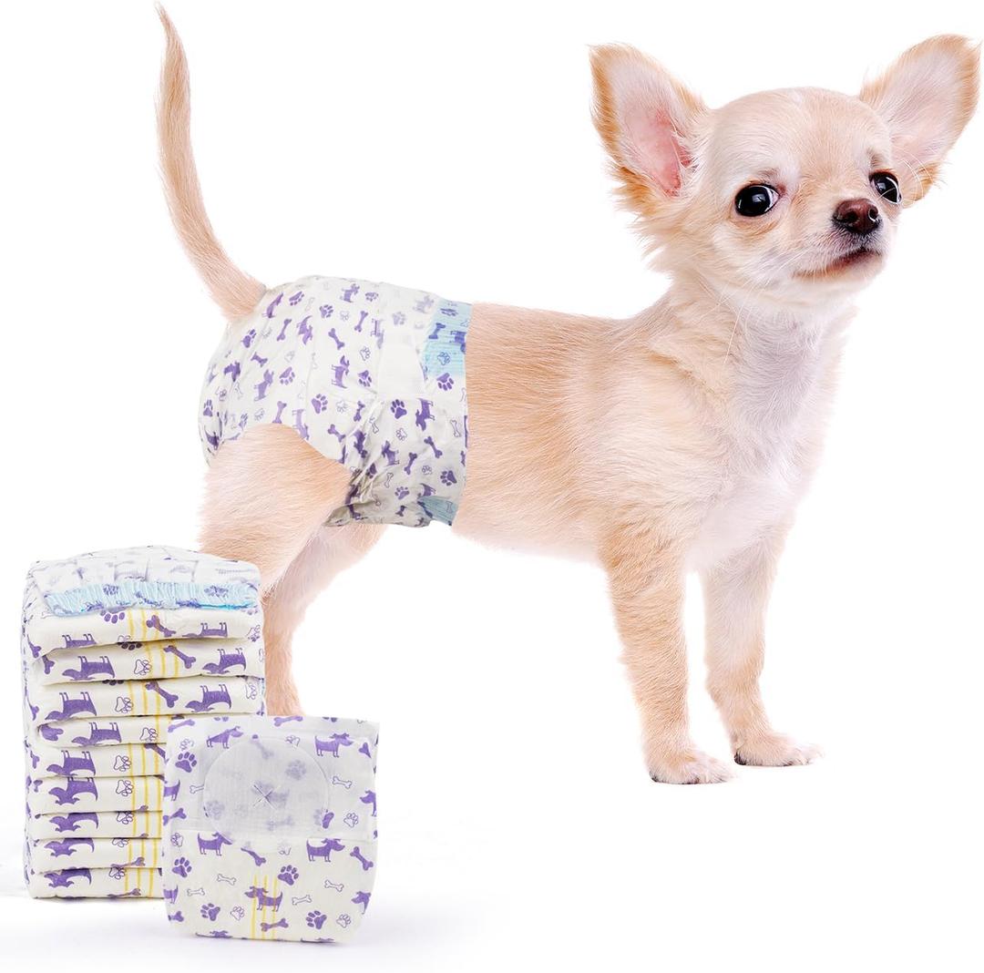 MICOOYO Disposable Dog Diapers Female, Doggie Diapers for Dogs Female, Super Absorbent Pet Diaper with Foam Tail Hole for Heat, Comfortable Puppy Diaper (20Count, X-Small)