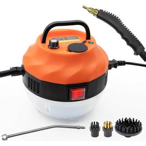 Steam Cleaner, 2500W High Pressure Steam Cleaner for Home, Steamer for Cleaning with 3 Brush Heads, 2 washers and Extended Rod, Handheld Steam Cleaner for Upholstery, Kitchen, Bathroom (Orange+White)