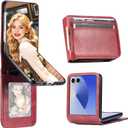 For Samsung Galaxy Z Flip 7 Wallet Case with 4 Card Slots, Premium PU Leather Case Business Style Slim Shockproof Protective Cover for Galaxy Z Flip7 - DK Claret