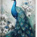 CXHOSTENT Elegance Canvas Wall Art - Blue Peacock and White Floral Picture (16L x 24W)