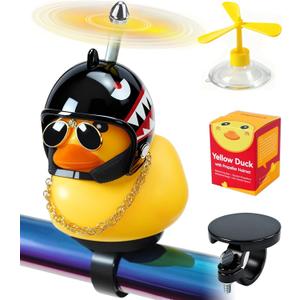 Rubber Duck Bike Decorations [New Stable Clamp Mount] Cute Squeak Duck Bike Bell [Two Helmet Propeller] Funny Bike Accessories E Scooter Motorcycle Cycling Gifts (Black Shark)