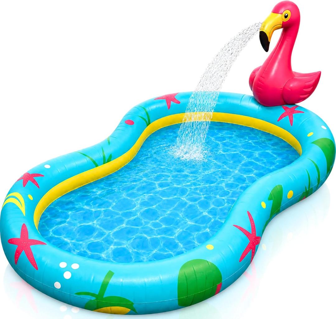 Kiddie Pool with Sprinkler | Kiddie Pool for Kids, Inflatable Toddler Pool, Inflatable Sprinkler for Kids with Splash Pad, Summer Water Toys for Toddler Outside, Summer Toys, Flamingo