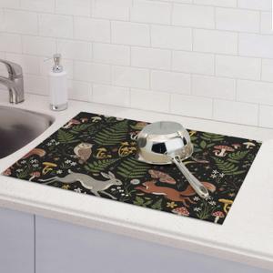 Fairy Forest Dish Drying Mat For Kitchen Counter, Large Absorbent Dish Draining Pad Kitchen Decor,18*24inch