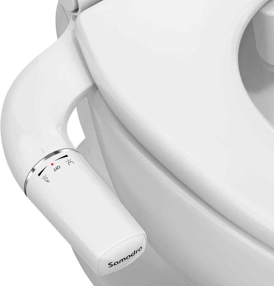 SAMODRA Ultra-Slim Bidet Attachment for Toilet - Dual Nozzle (Frontal & Rear Wash) Hygienic Bidets for Existing Toilets - Adjustable Water Pressure Fresh Water Toilet Bidet - Easy to Install (Silver)