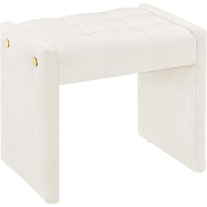 LUE BONA Modern Grid Tufted Vanity Bench Stool, 4.33'' Thick Chenille Upholstered Ottoman Footstool for Makeup Room, Bedroom & Living Room, 200lbs Capacity, White, 13"D x 18.9"W x 16.7"H