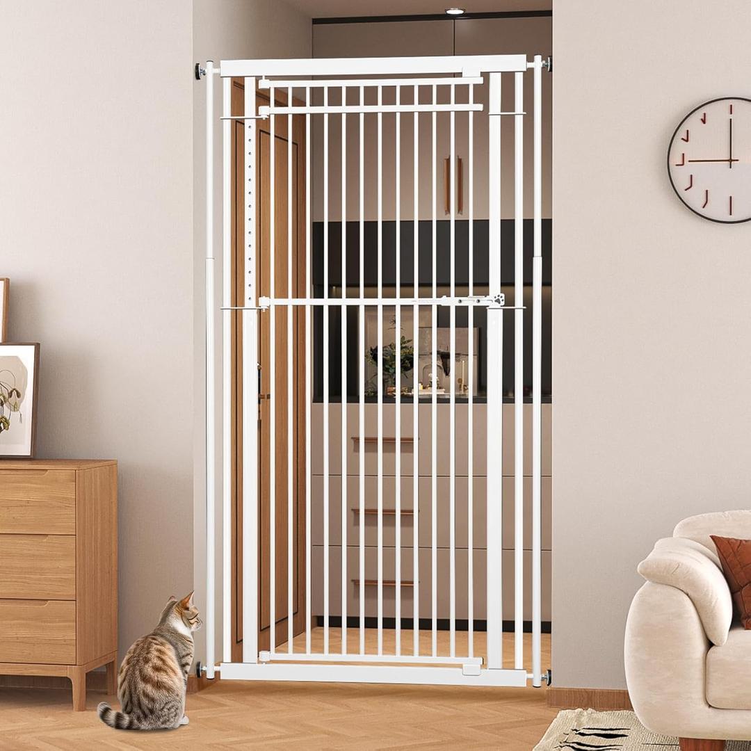 78.8" Extra Tall Cat Gate, 32.8-37.4" Wide Tall Dog Gate for Doorways/Hallways, NO Drilling Pressure Mounted Pet Gate for Stairs, Studio, Kitchen (White)