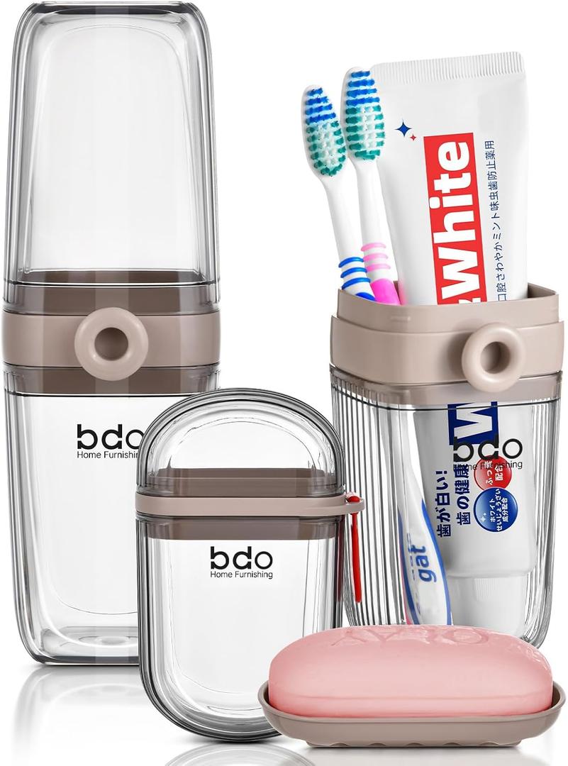 VITVITI Gray Toothbrush Travel Case, Portable Leakproof Travel Soap Container Dish Tray, 7.88 inch Toothpaste Toothbrush Holder with Cover for Trip/Bathroom/Camping (Clear)