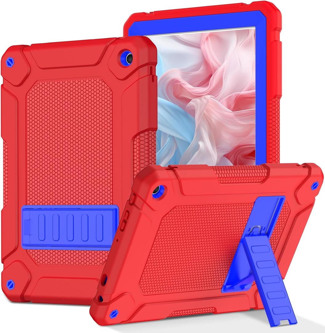 MENZO Case for 10-inch Tablet (Fit 13th Generation Only), Layer Duty Shockproof Rugged Case with Kickstand, Red+Dark Blue