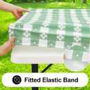 Rectangle Vinyl Table Cloth, Waterproof Elastic Fitted Tablecloth with Flannel Backing, Plastic Table Cover for Picnic, Camping, Outdoor (White & Sage Green, 30"x48")