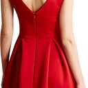 oxiuly Women's Sleeveless V Neck Casual Mini Dress Graduation Dinner Gowns Party Cocktail Dresses with Pockets OX366 (Red, L)