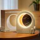 Sunrise Alarm Clocks for Bedrooms, Stepless Dimmable Moon Lamp Dual Alarm Clock Wake Up Light with 12Levels Volume for Heavy Sleepers, 10 Natural Sounds with 30/60/90min Timer Night Light (woodgrain)
