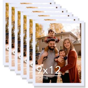 6 Packs 9x12 Picture Frame White, Engineered Wood 9 x 12 Photo Frame, 9 by 12 Photo Poster Frame for Wall Hanging and Tabletop Set of 6, White